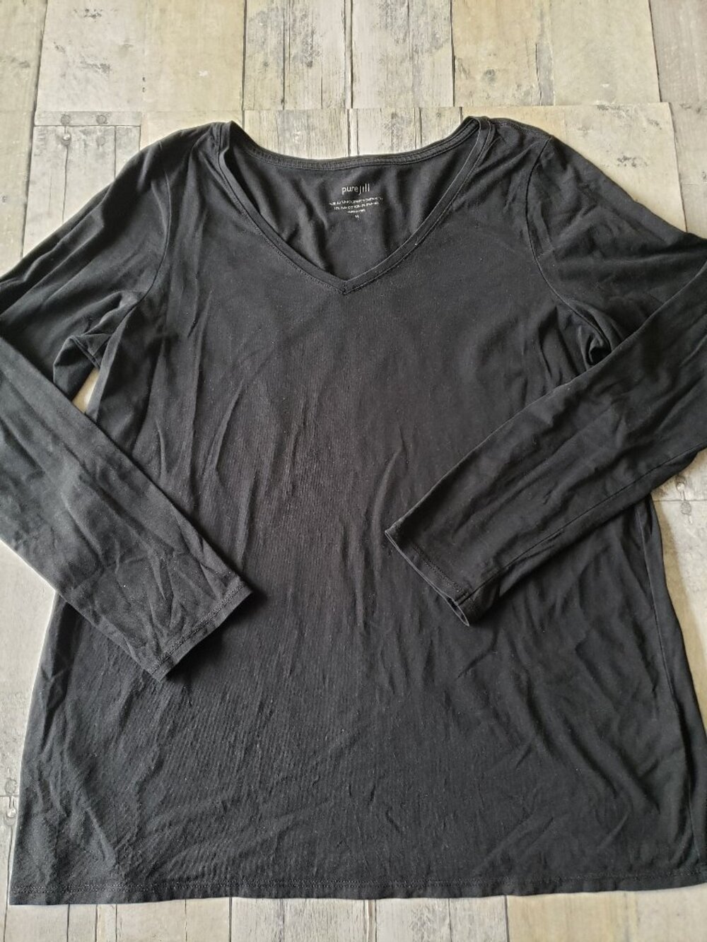 Pure Jill J. Jill Black Pima Stretch-Cotton Shirttail Tee Long Sleeve Top Size M